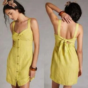 Anthropologie Maeve Yellow Linen Blend Twist Front Dress Size XL